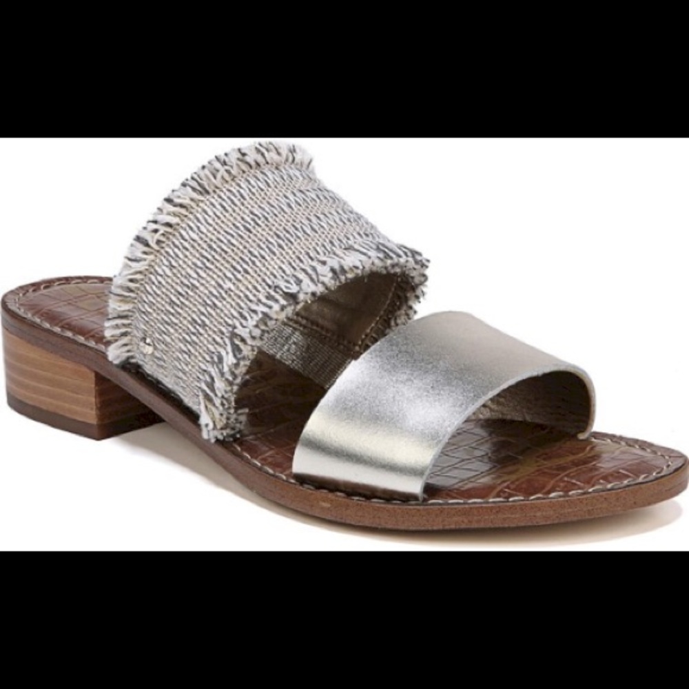Jeni Metallic Leather & Fringe Slide Sandals - Picture 3 of 11